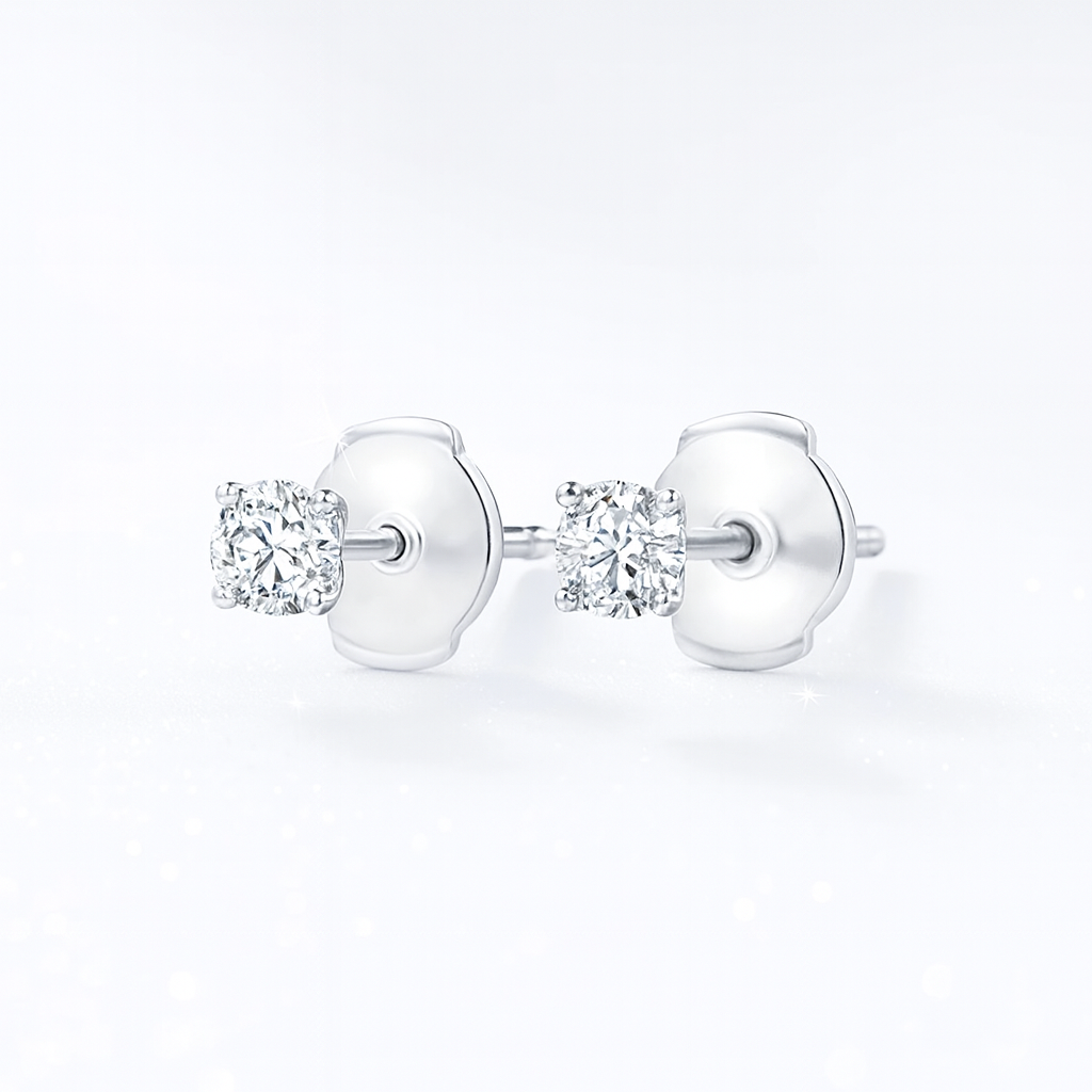 0.1 ct Each Round Lab-Grown Diamond Stud Earrings - 18k White Gold