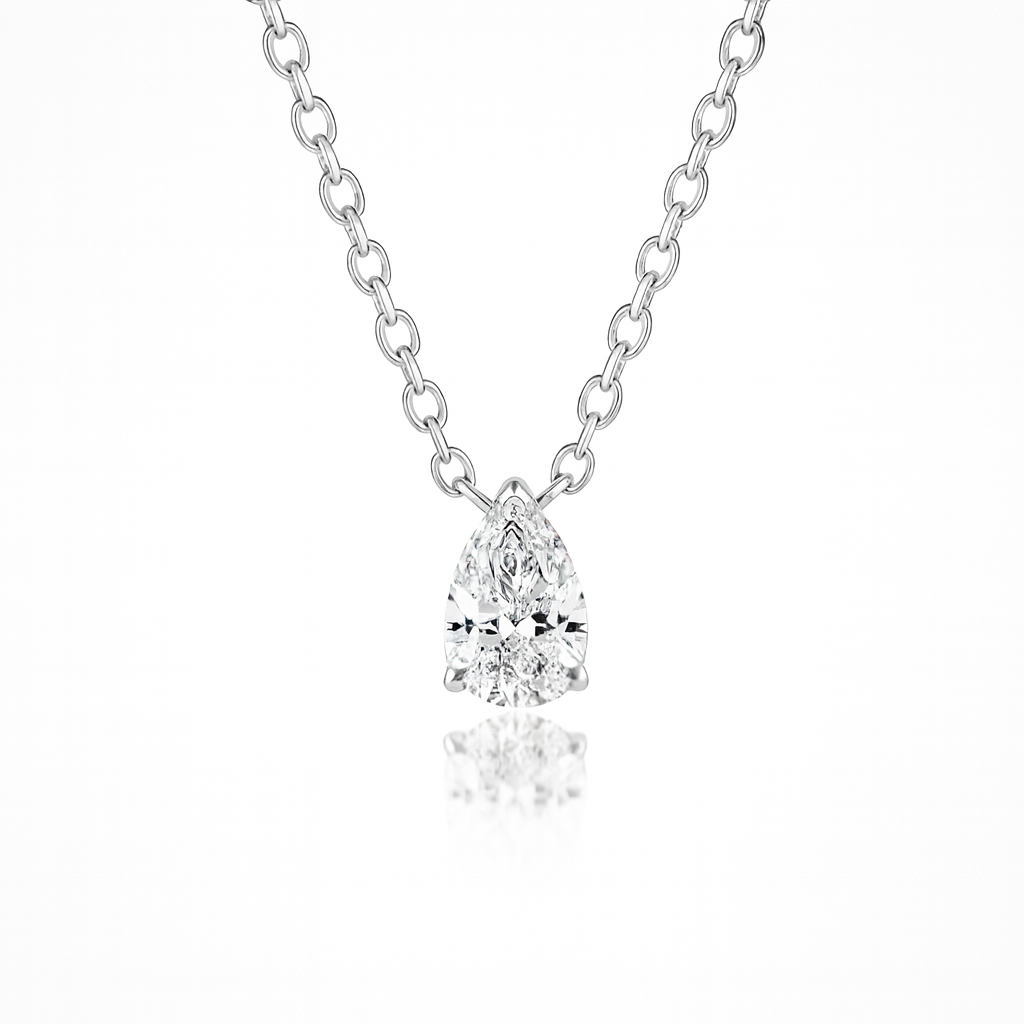 0.3ct - Pear Diamond Pendant - 18k White Gold