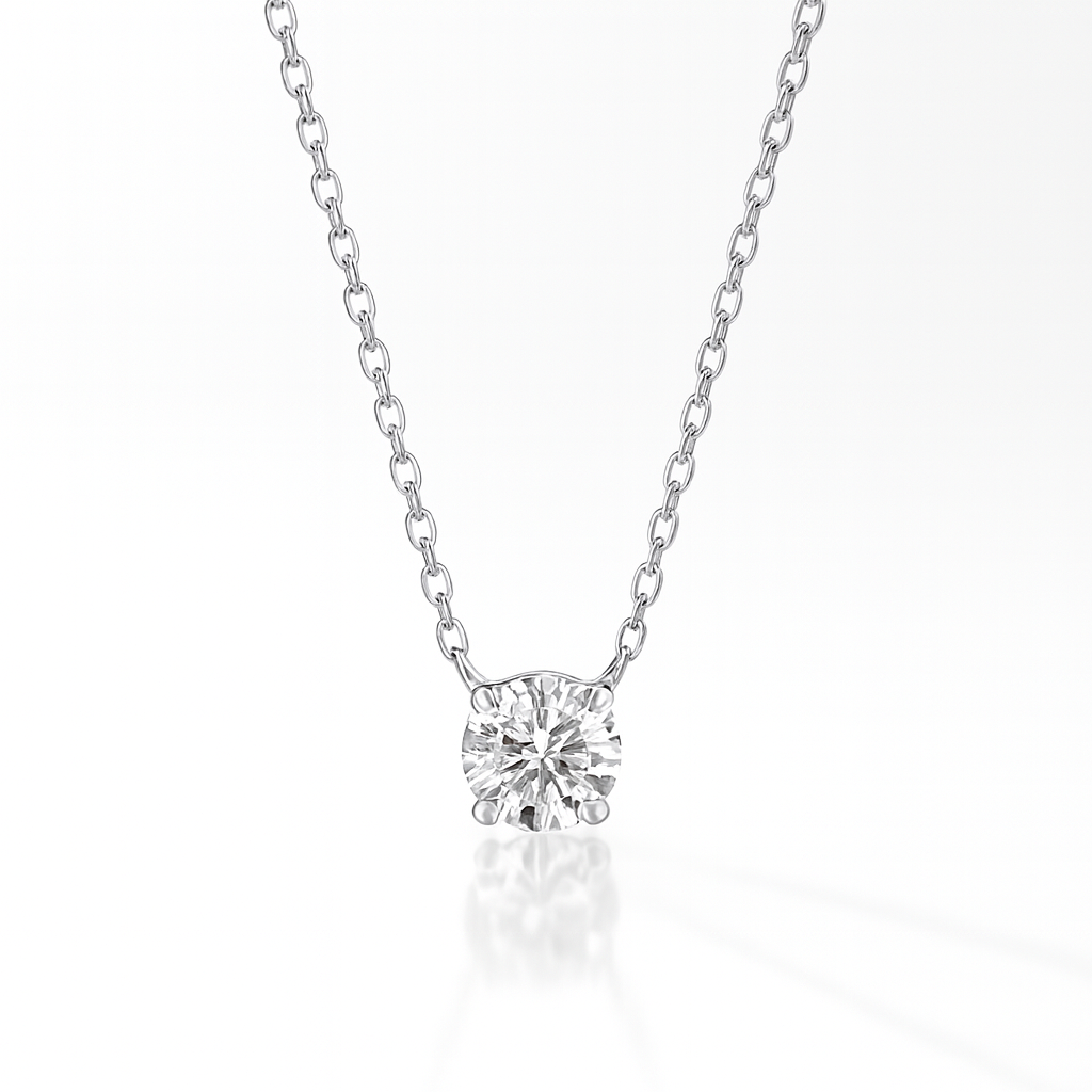 0.3ct - Round Diamond Pendant - 18k White Gold