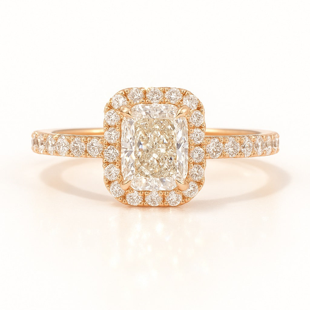 0.5 Carat Lab-Grown Halo Engagement Ring 18k White Gold – Radiant Diamond