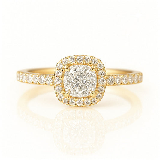 0.5 Carat Lab-Grown Halo Engagement Ring – Cushion Cut Diamond 18k White Gold