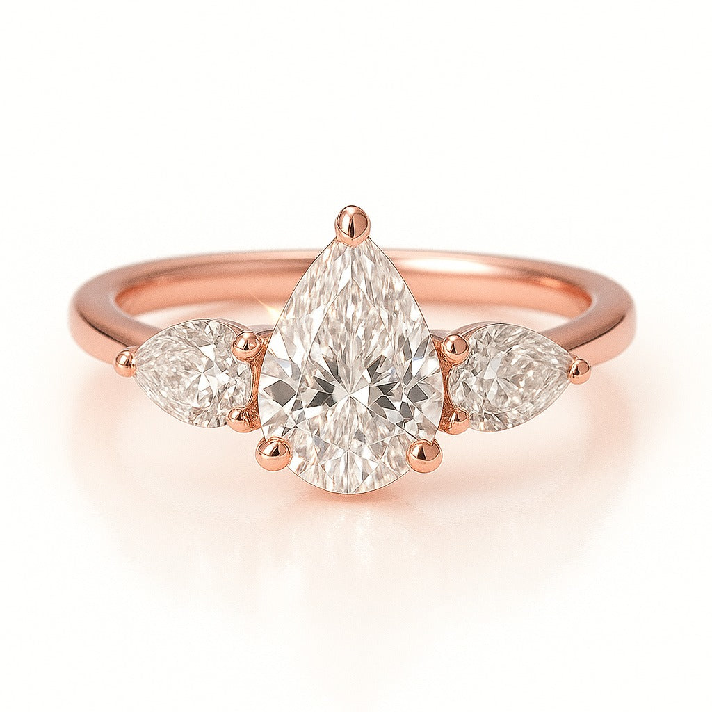 0.5 Carat Lab-Grown Pear Diamond Trilogy Engagement Ring 18k White Gold
