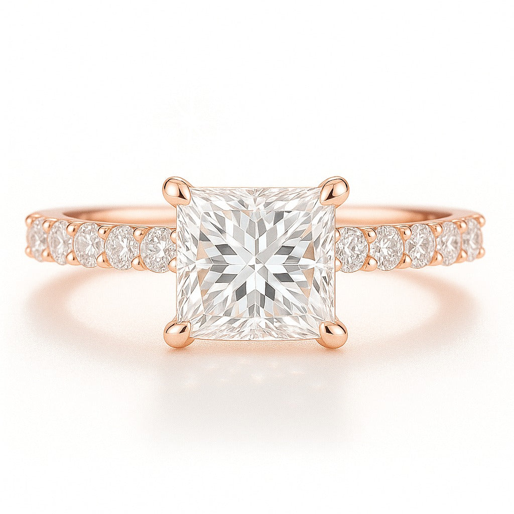 0.5 Carat Lab-Grown Princess Diamond Band Engagement Ring - 18K White Gold