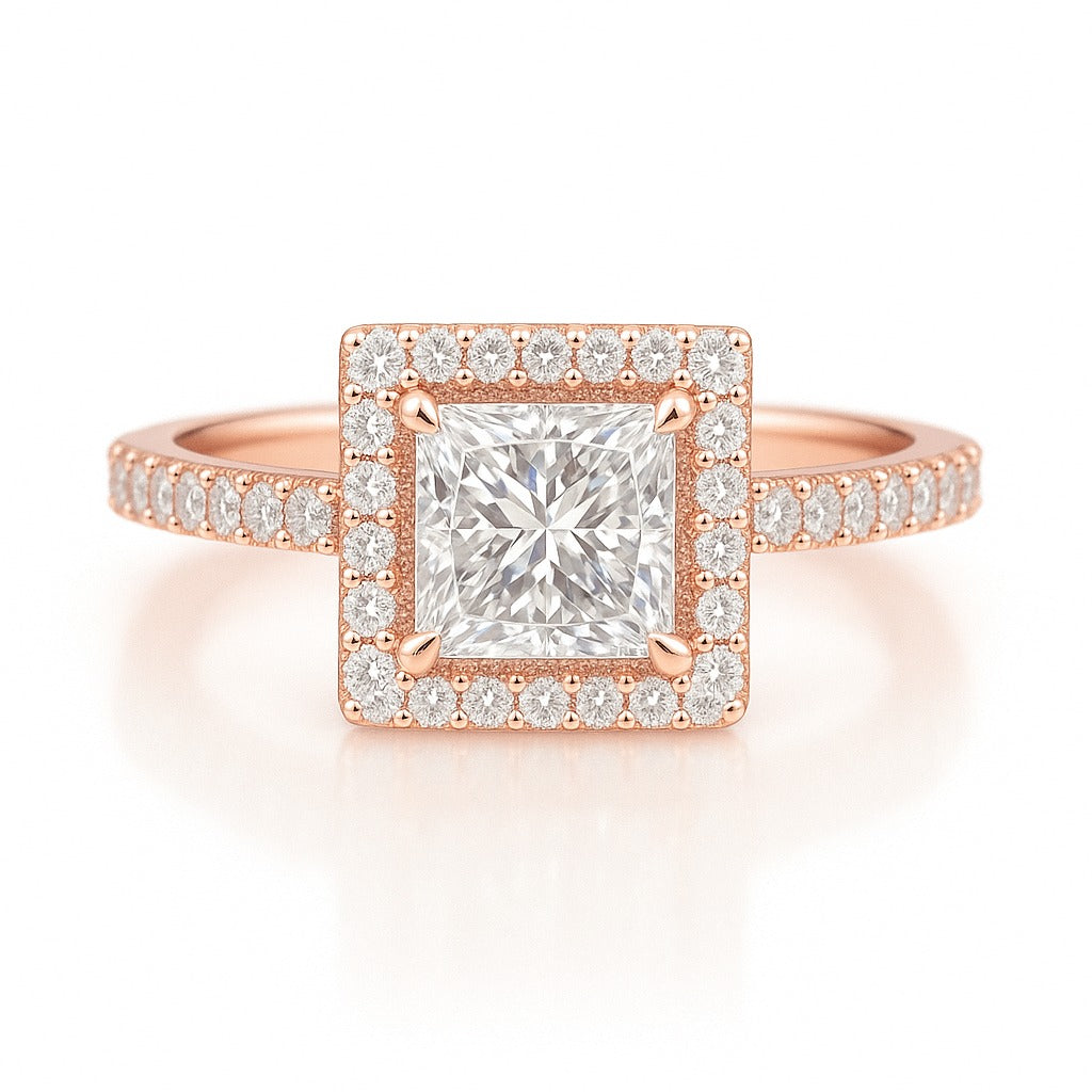 0.5 Carat Lab-Grown Princess Diamond Halo Engagement Ring 18k White Gold