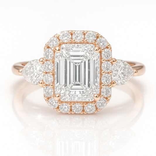 0.5 Carat Lab-Grown Trilogy Engagement Ring in Emerald Cut Diamond – 18k White Gold