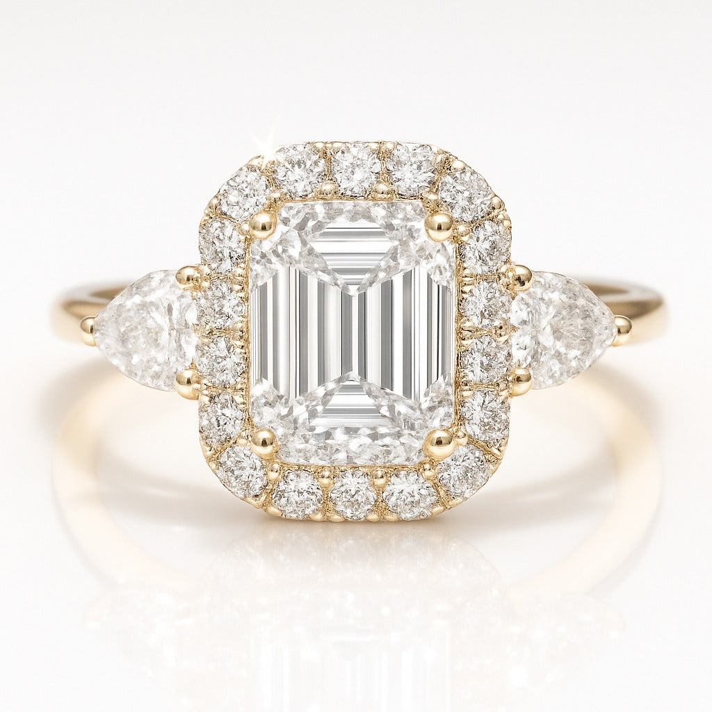 0.5 Carat Lab-Grown Trilogy Engagement Ring in Emerald Cut Diamond – 18k White Gold