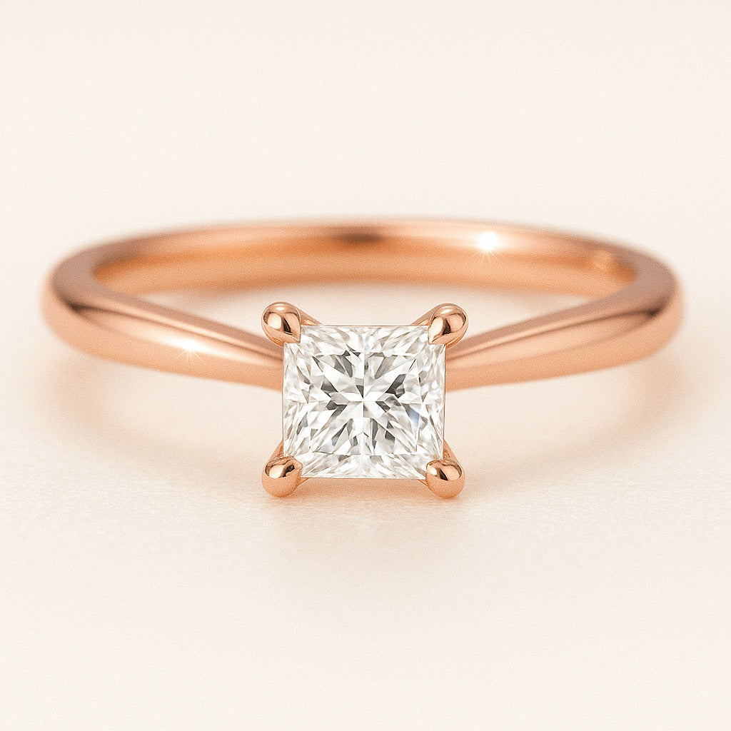 0.5 Carat Princess Cut Lab-Grown Diamond Solitaire Engagement Ring - 18k White Gold