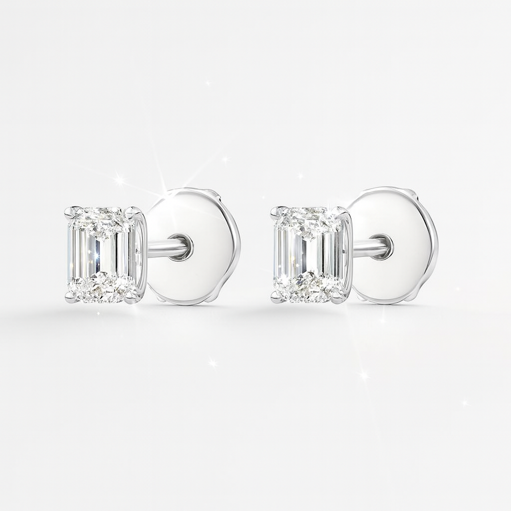 0.5ct Each Emerald Lab-Grown Diamond Stud Earrings in 18k White Gold