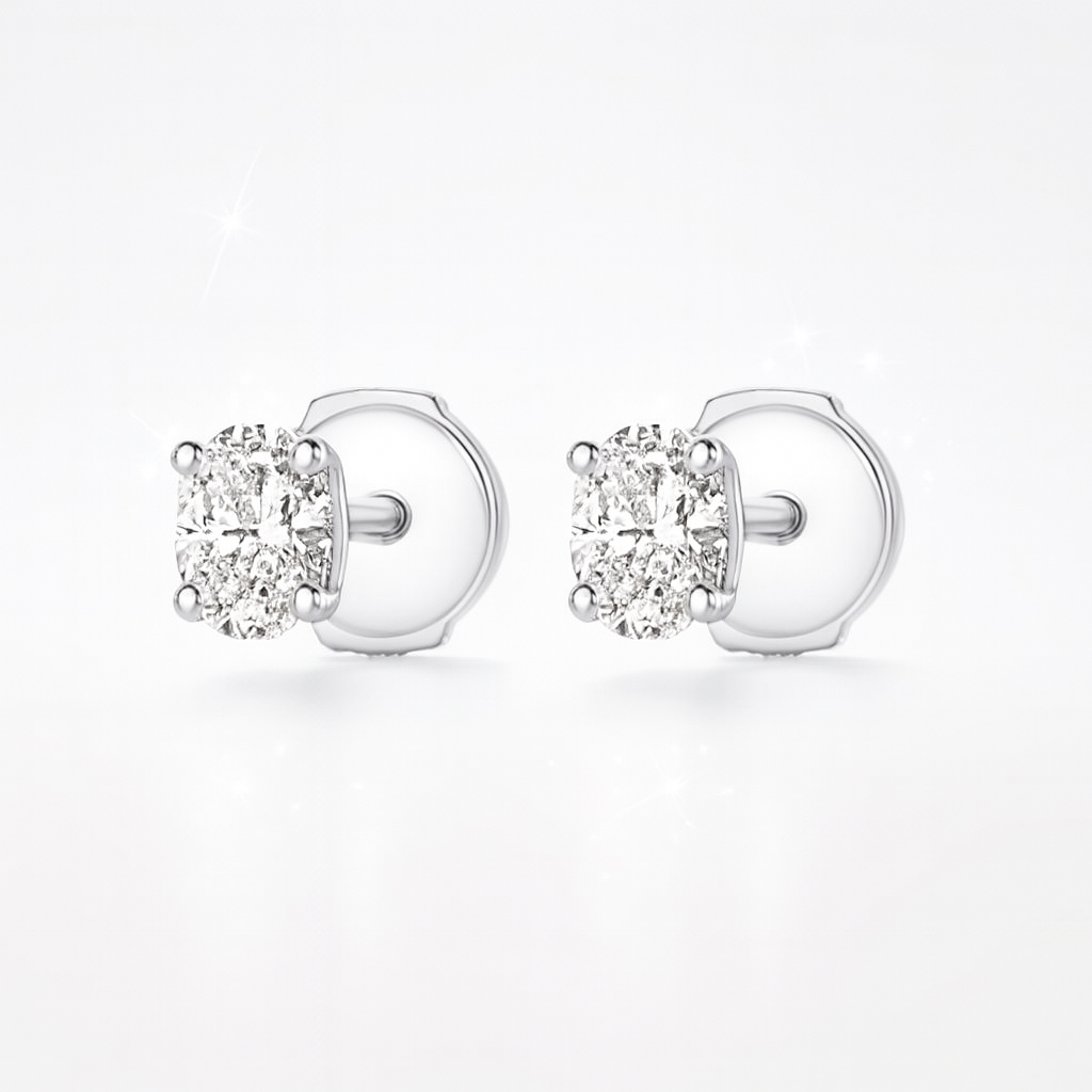 0.5ct Each Round Lab-Grown Diamond Stud Earrings in 18K White Gold