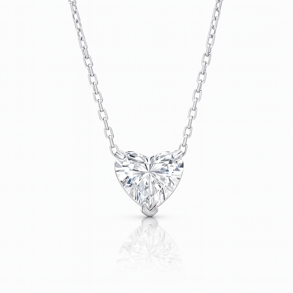 0.7ct - Heart Diamond Pendant - 18k White Gold