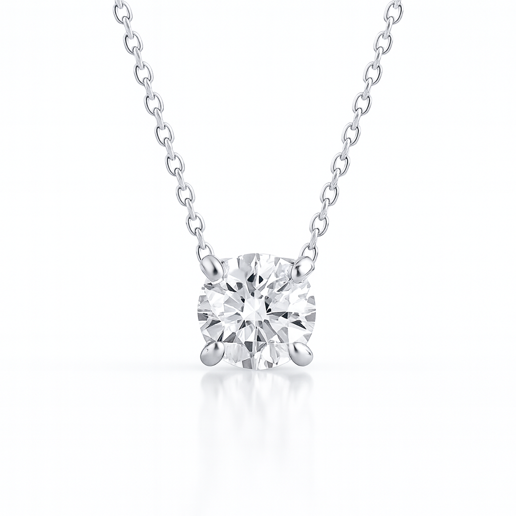 0.7ct - Round Diamond Pendant - 18k White Gold