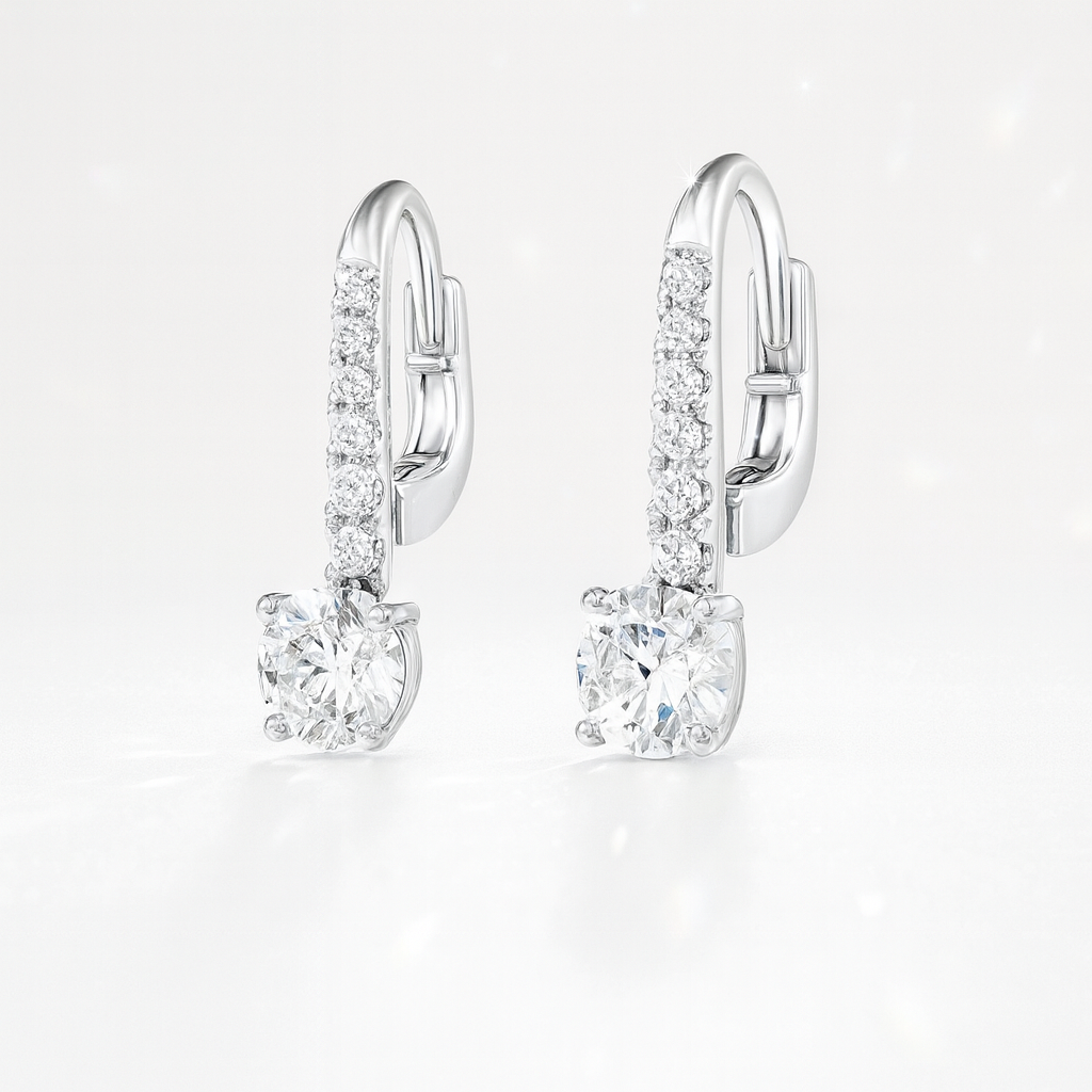 1.2ct Round Diamond Drop Earrings - 18K White Gold