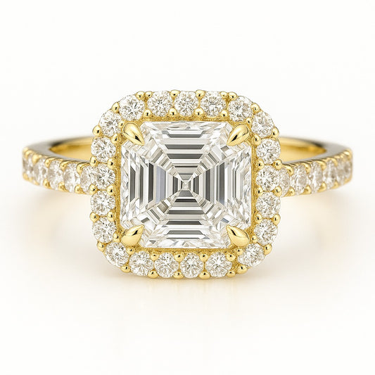1.5 Carat Asscher Cut Lab-Grown Halo Engagement Ring - 18k White Gold