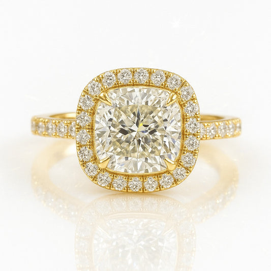 1.5 Carat Cushion Lab-Grown Diamond Halo Engagement Ring 18K White Gold