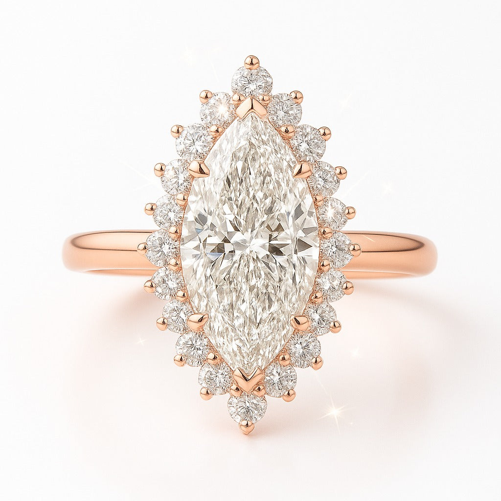 1.5 Carat Lab-Grown Halo Engagement Ring in 18k Yellow Gold – Marquise Diamond