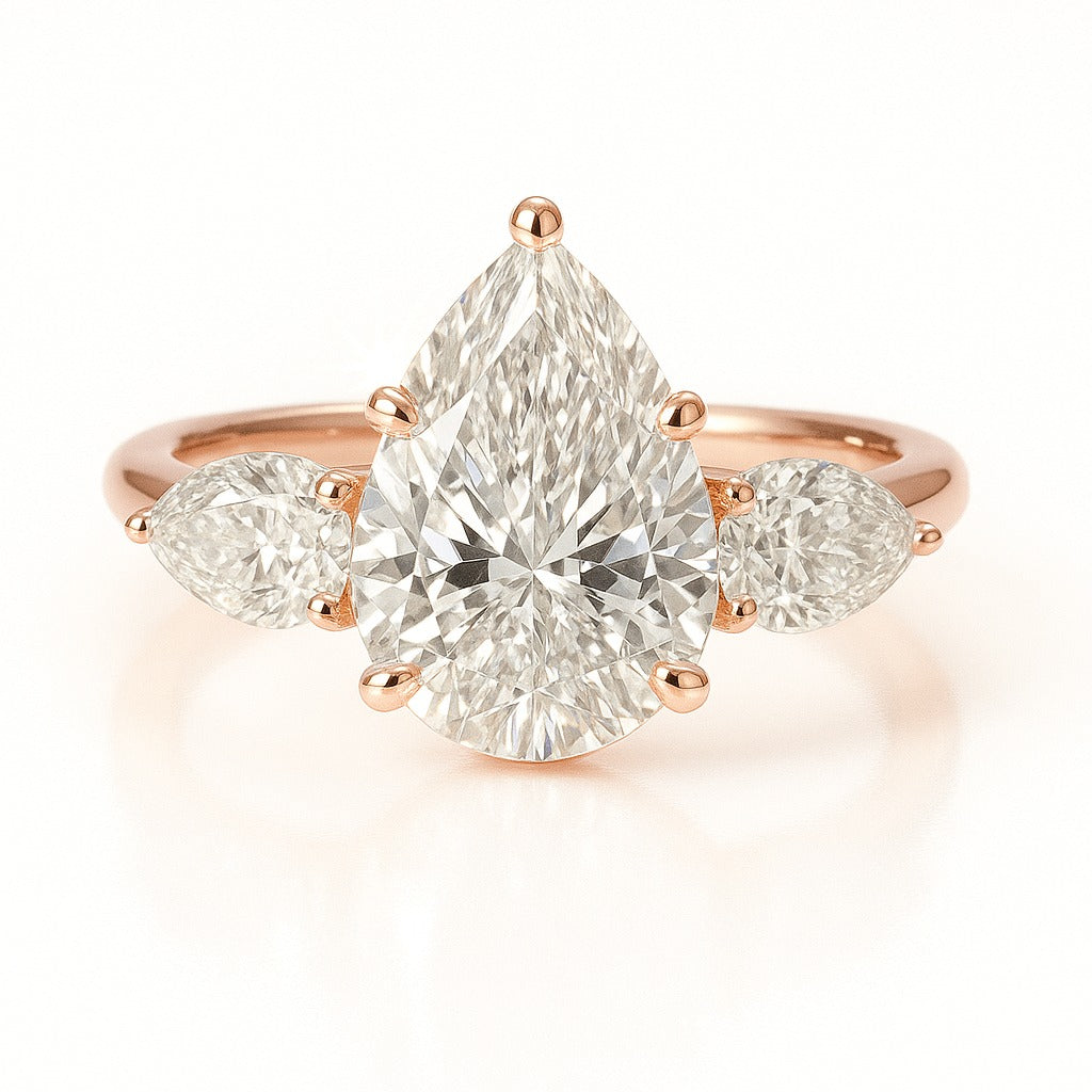 1.5 Carat Lab-Grown Pear Diamond Trilogy Engagement Ring - 18k White Gold