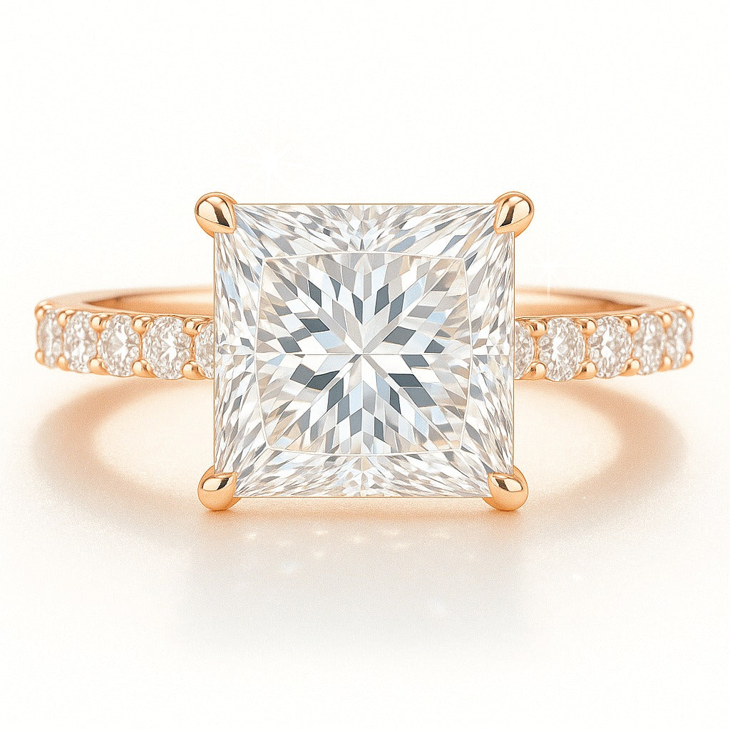 1.5 Carat Lab-Grown Princess Diamond Band Engagement Ring 18K White Gold