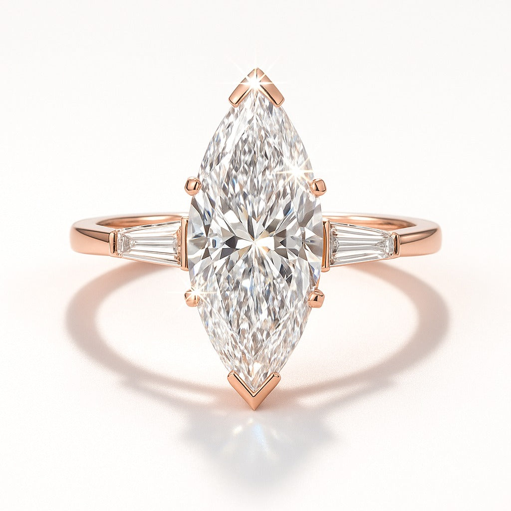 1.5 Carat Lab-Grown Trilogy Engagement Ring – Marquise Diamond - 18k White Gold
