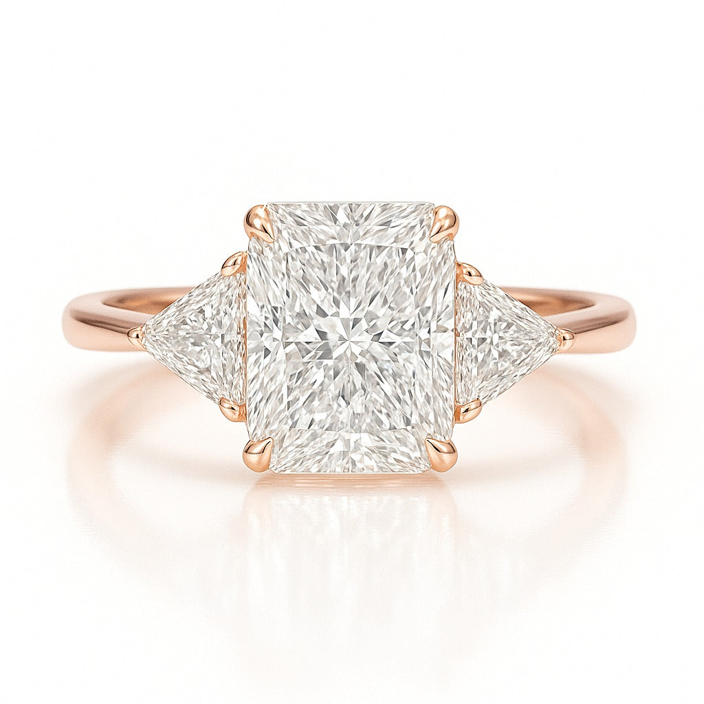 1.5 Carat Lab-Grown Trilogy Engagement Ring with Radiant Diamond 18K Yellow Gold
