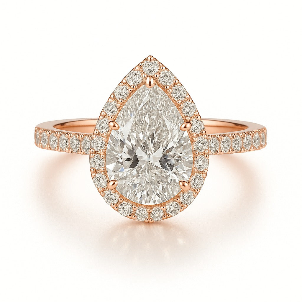 1.5 Carat Pear Lab-Grown Diamond Halo Engagement Ring - 18k White Gold