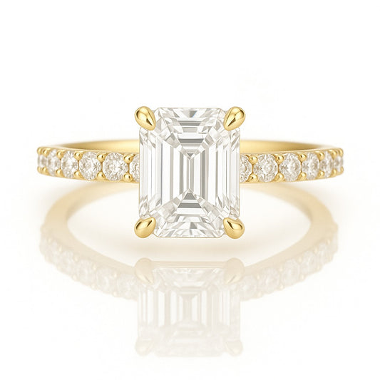 1 Carat Lab-Grown Emerald Cut Diamond Band Engagement Ring - 18k White Gold