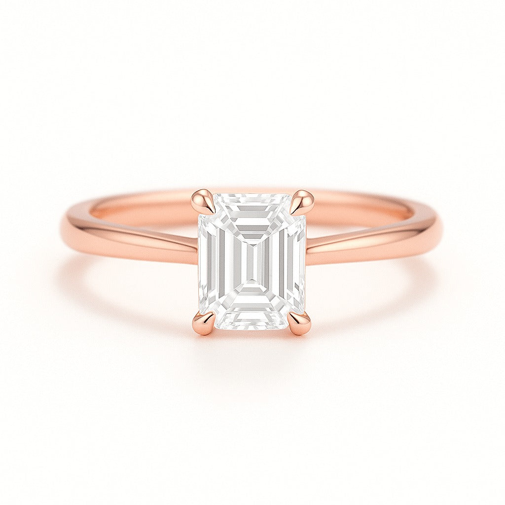1 Carat Lab-Grown Emerald Cut Diamond Solitaire Engagement Ring in 18k White Gold