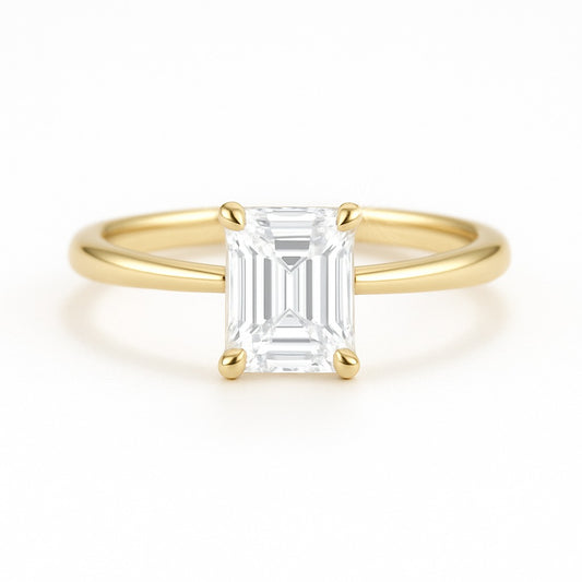 1 Carat Lab-Grown Emerald Cut Diamond Solitaire Engagement Ring in 18k White Gold