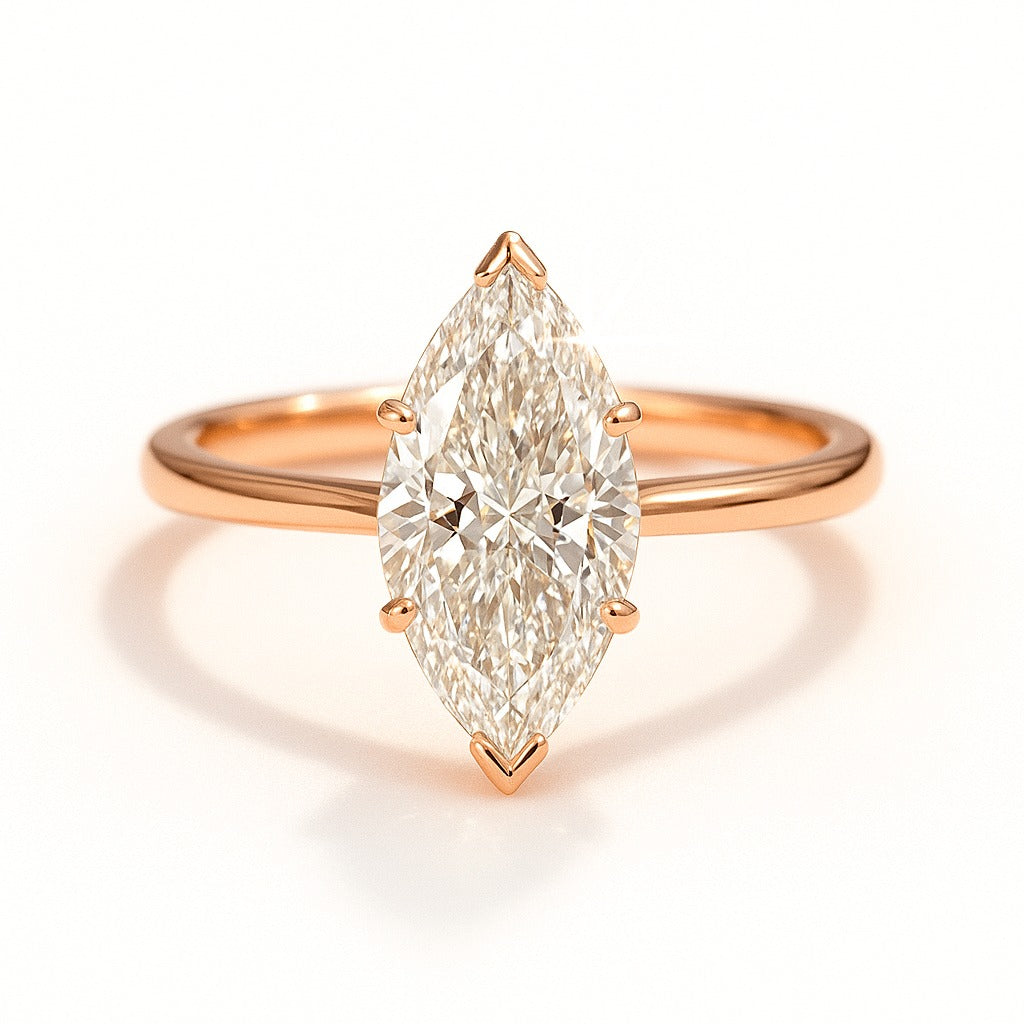 1 Carat Lab-Grown Marquise Diamond Solitaire Engagement Ring - 18k Yellow Gold