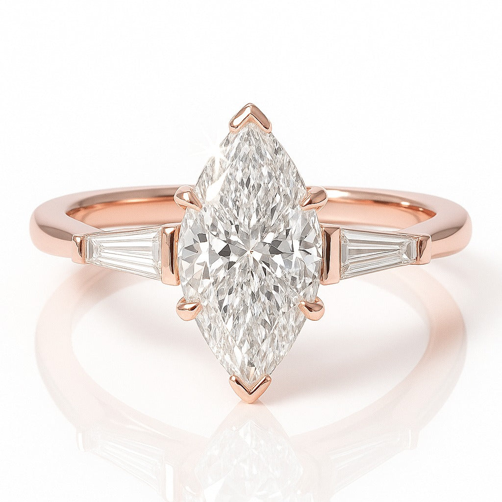 1 Carat Lab-Grown Marquise Diamond Trilogy Engagement Ring - 18k White Gold