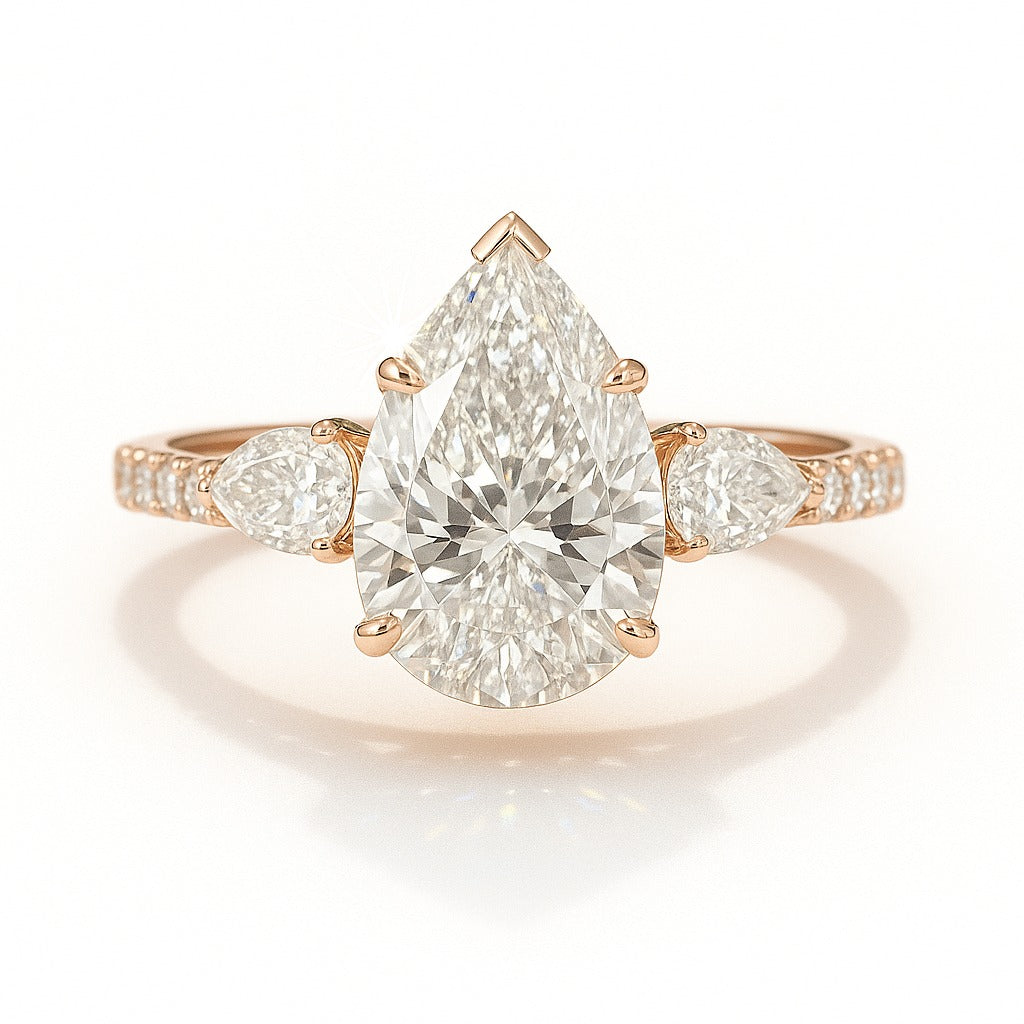 1 Carat Lab-Grown Pear Diamond Trilogy Engagement Ring 18k White Gold