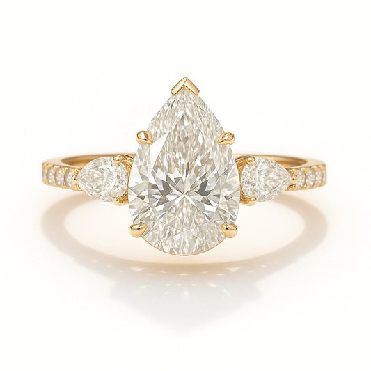 1 Carat Lab-Grown Pear Diamond Trilogy Engagement Ring 18k White Gold
