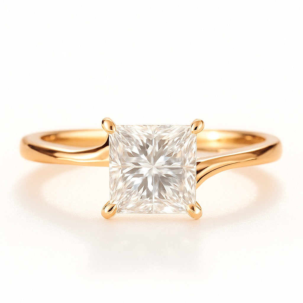 1 Carat Lab-Grown Princess Cut Solitaire Engagement Ring - 18k Yellow Gold