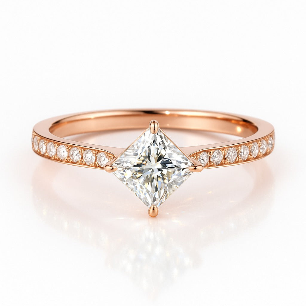 1 Carat Lab-Grown Princess Diamond Band Engagement Ring - 18K White Gold