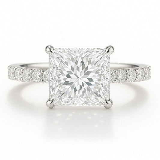 1 Carat Lab-Grown Princess Diamond Band Engagement Ring - 18k Yellow Gold