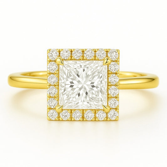 1 Carat Lab-Grown Princess Halo Engagement Ring - 18k White Gold