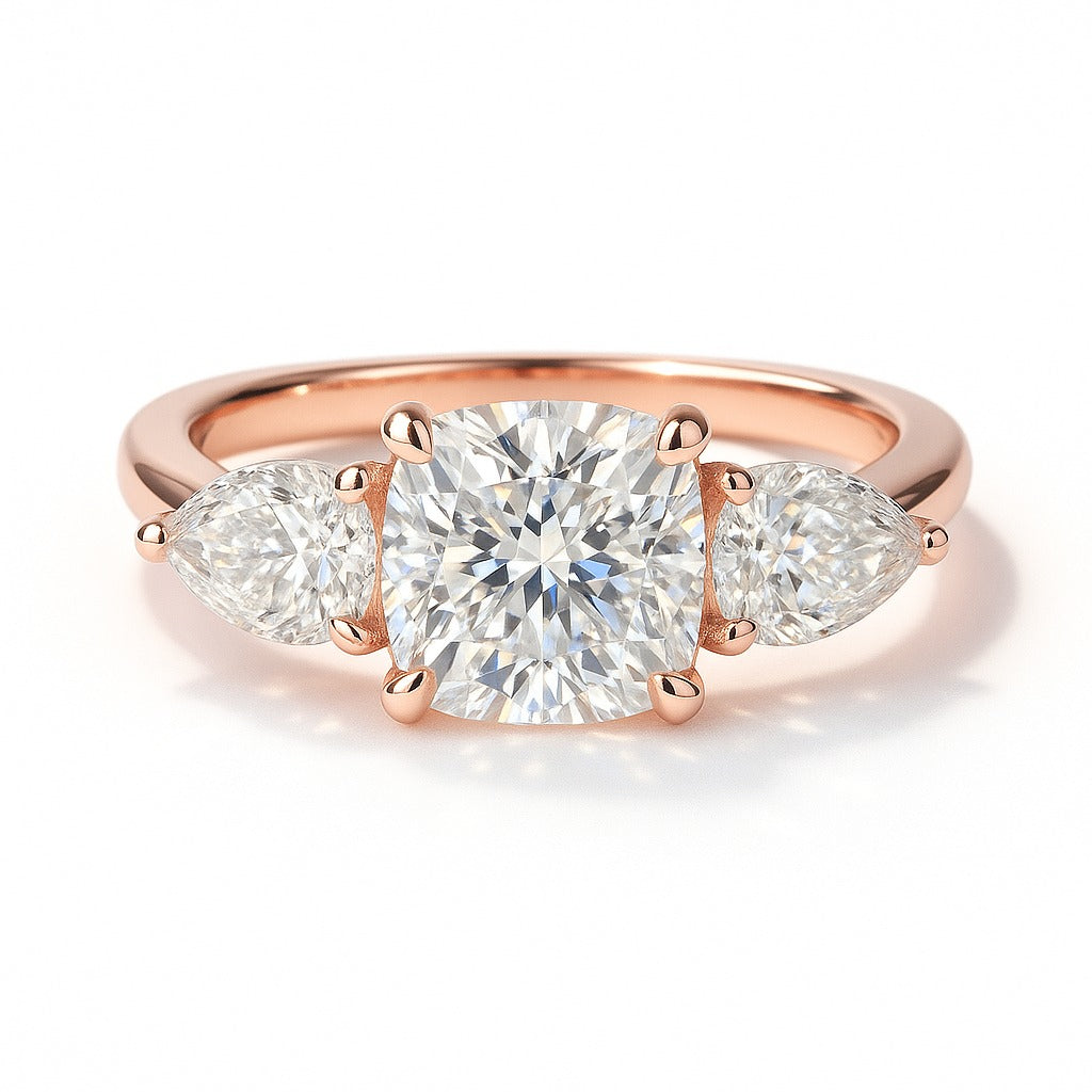 1 Carat Lab-Grown Trilogy Engagement Ring – Cushion Diamond 18k White Gold