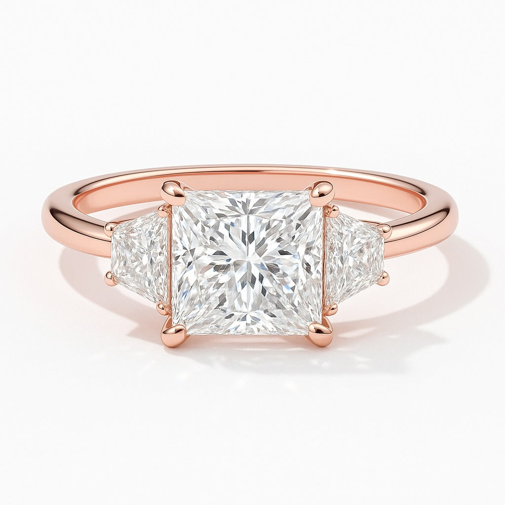 1 Carat Lab-Grown Trilogy Engagement Ring in 18k White Gold – Princess Cut Diamond