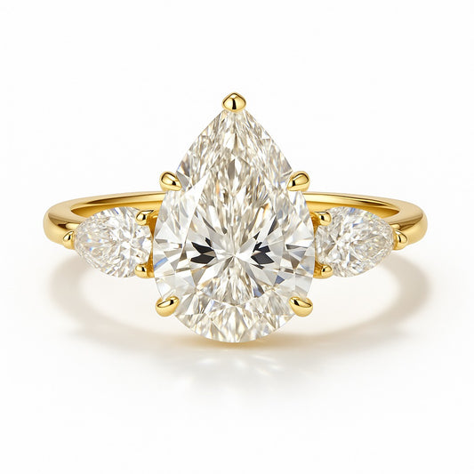1 Carat Lab-Grown Trilogy Engagement Ring with Pear Diamond - 18k White Gold