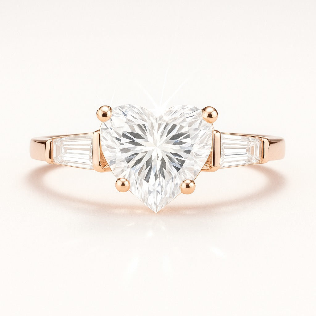 1 Carat Lab-grown Trilogy Engagement Ring with Heart-Shaped Diamond - 18k White Gold