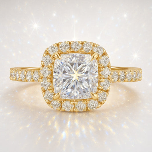 1 Carat Princess Cut Lab-Grown Diamond Halo Engagement Ring - 18K White Gold