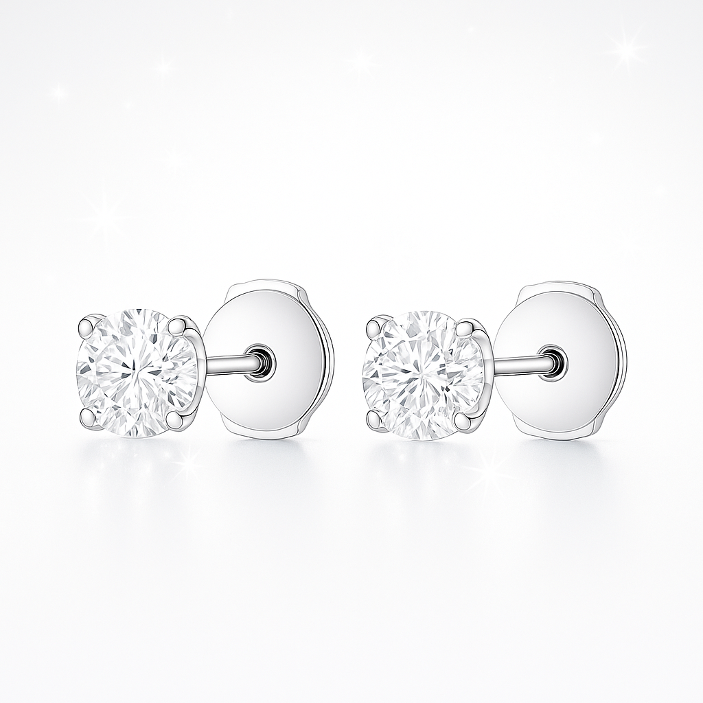 1ct Each Round Lab-Grown Diamond Stud Earrings in 18k White Gold