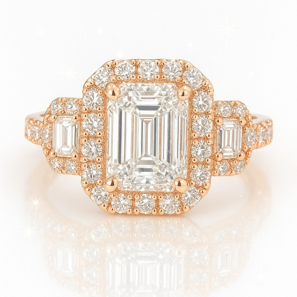 2.5 Carat Lab-Grown Emerald Halo Engagement Ring - 18k White Gold