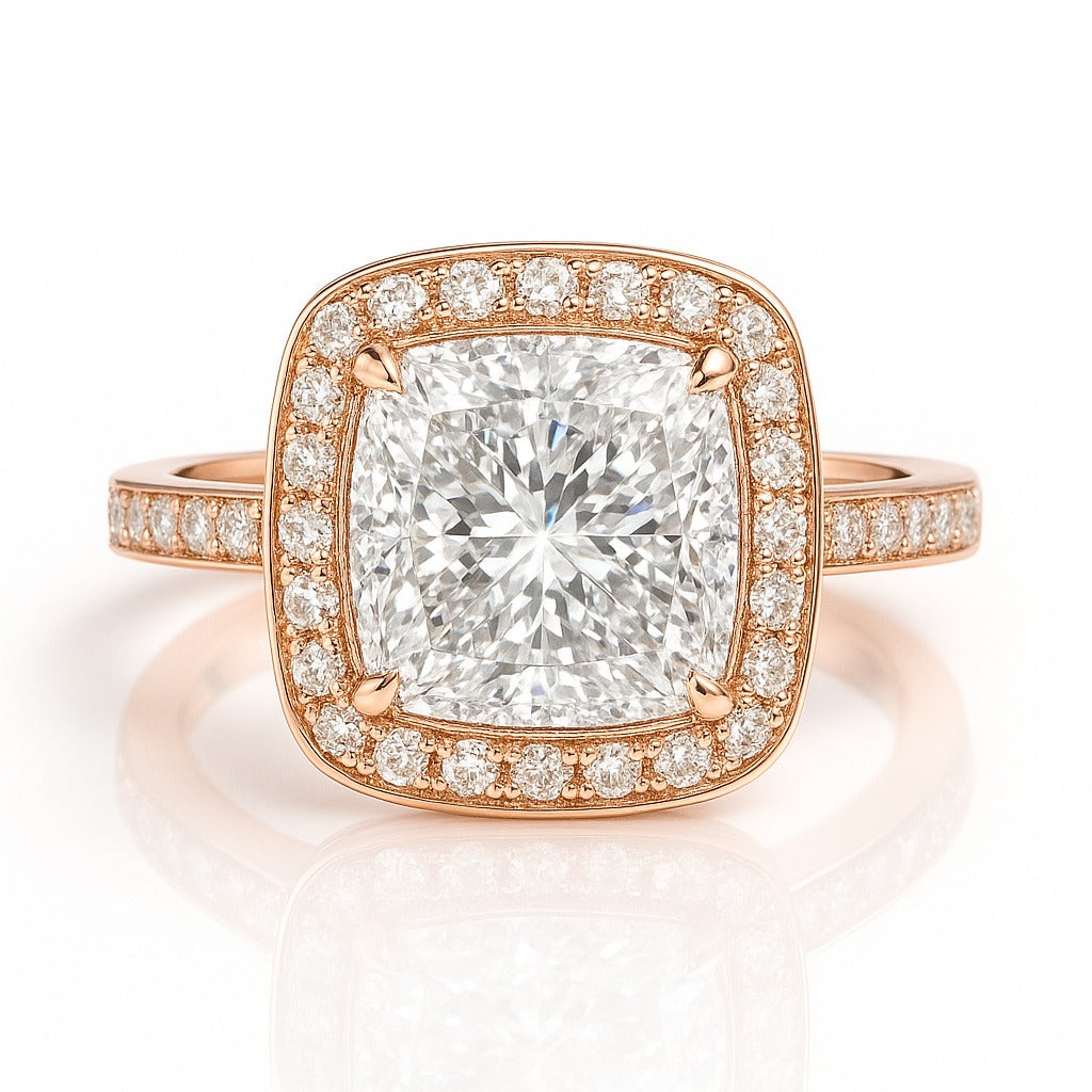 2.5 Carat Lab-Grown Halo Engagement Ring – Princess Cut Diamond 18k White Gold