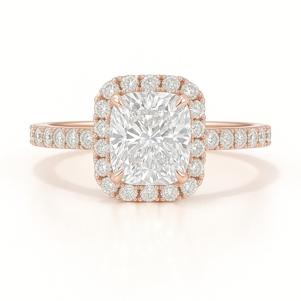 2.5 Carat Lab-Grown Halo Engagement Ring Radiant Diamond – 18k White Gold