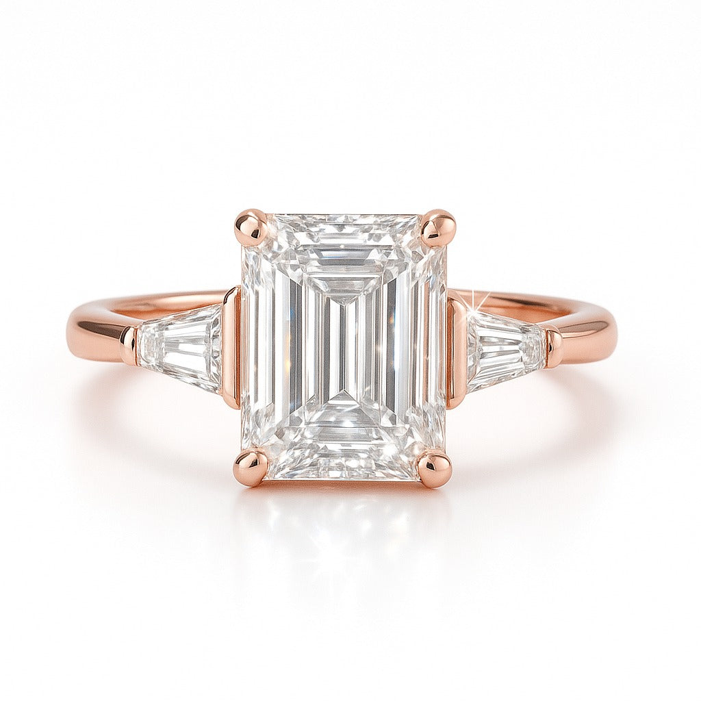 2.5 Carat Lab-Grown Trilogy Engagement Ring 18k White Gold – Emerald Cut Diamond