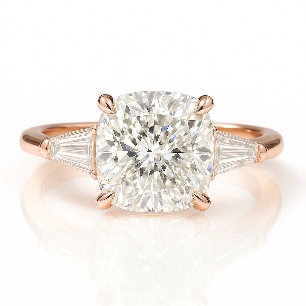 2.5 Carat Lab-Grown Trilogy Engagement Ring with Cushion-Cut Diamond 18K White Gold