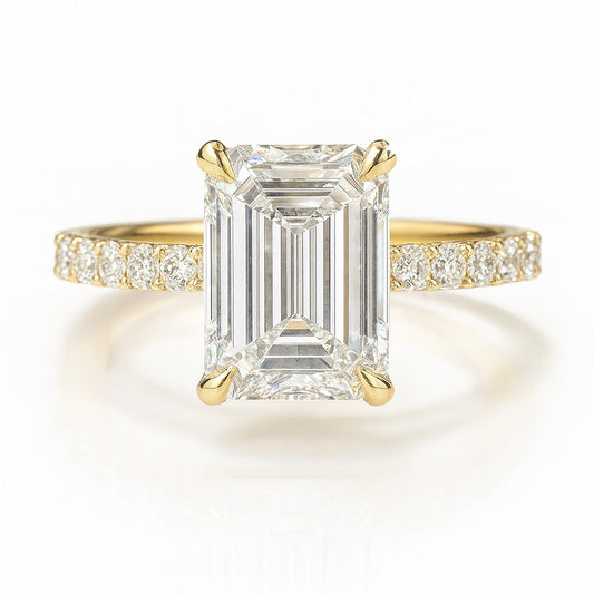 2 Carat Lab-Grown Emerald Diamond Engagement Ring with Diamond Band – 18k White Gold