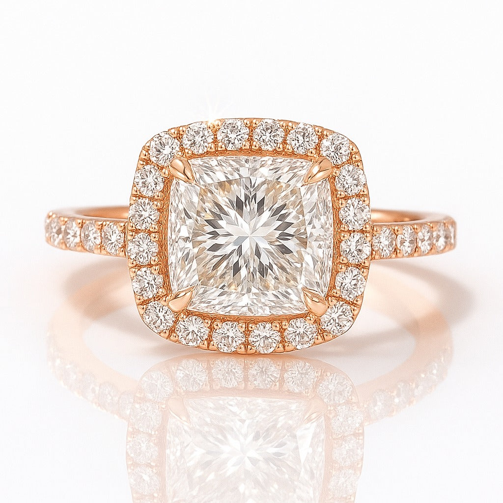 2 Carat Lab-Grown Halo Engagement Ring – Princess Cut Diamond 18k White Gold