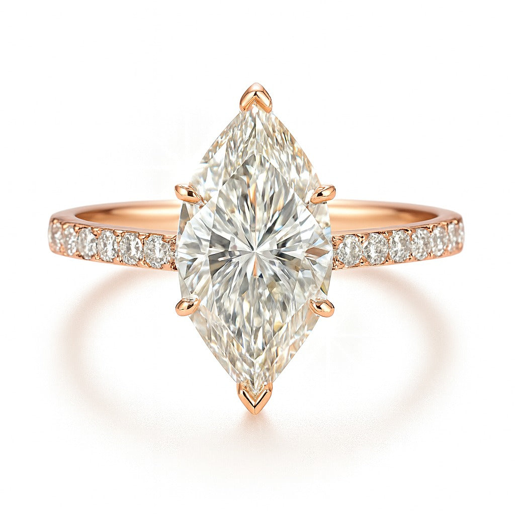 2 Carat Lab-Grown Marquise Diamond Band Engagement Ring - 18k White Gold