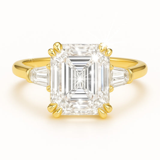 2 Carat Lab-Grown Trilogy Engagement Ring with Asscher Cut Diamond - 18k White Gold